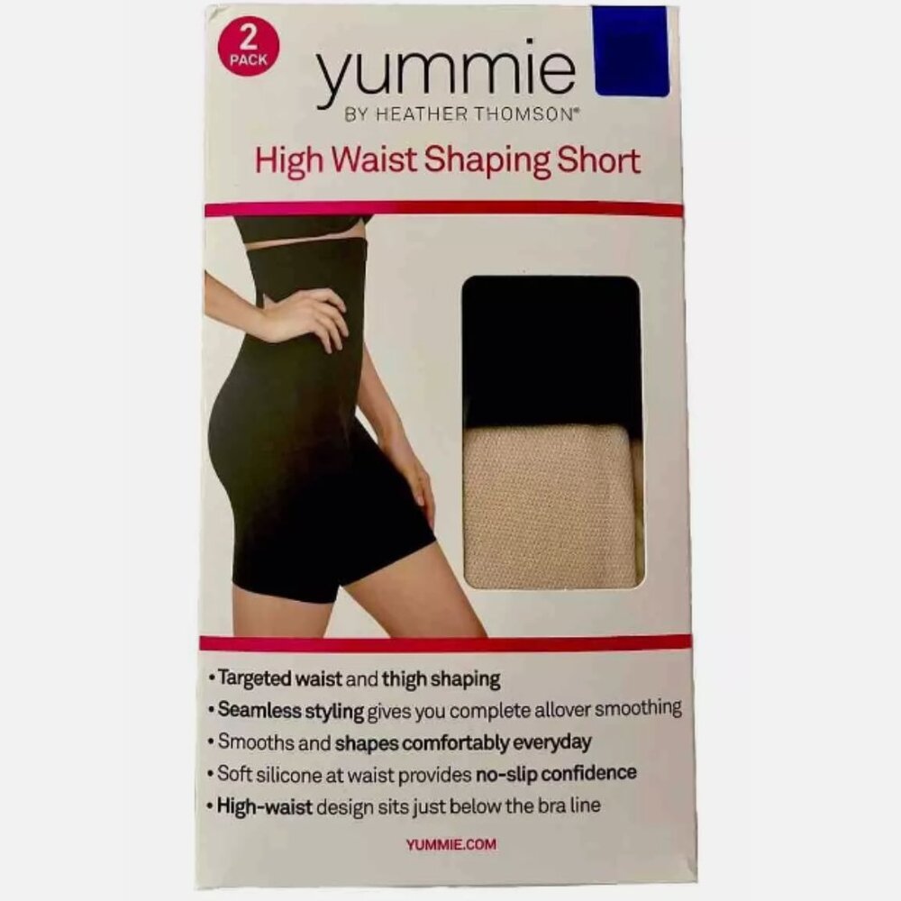 New Yummie Ladies’ High Waist Shaping Short 2-Pack (Black Beige ) XL